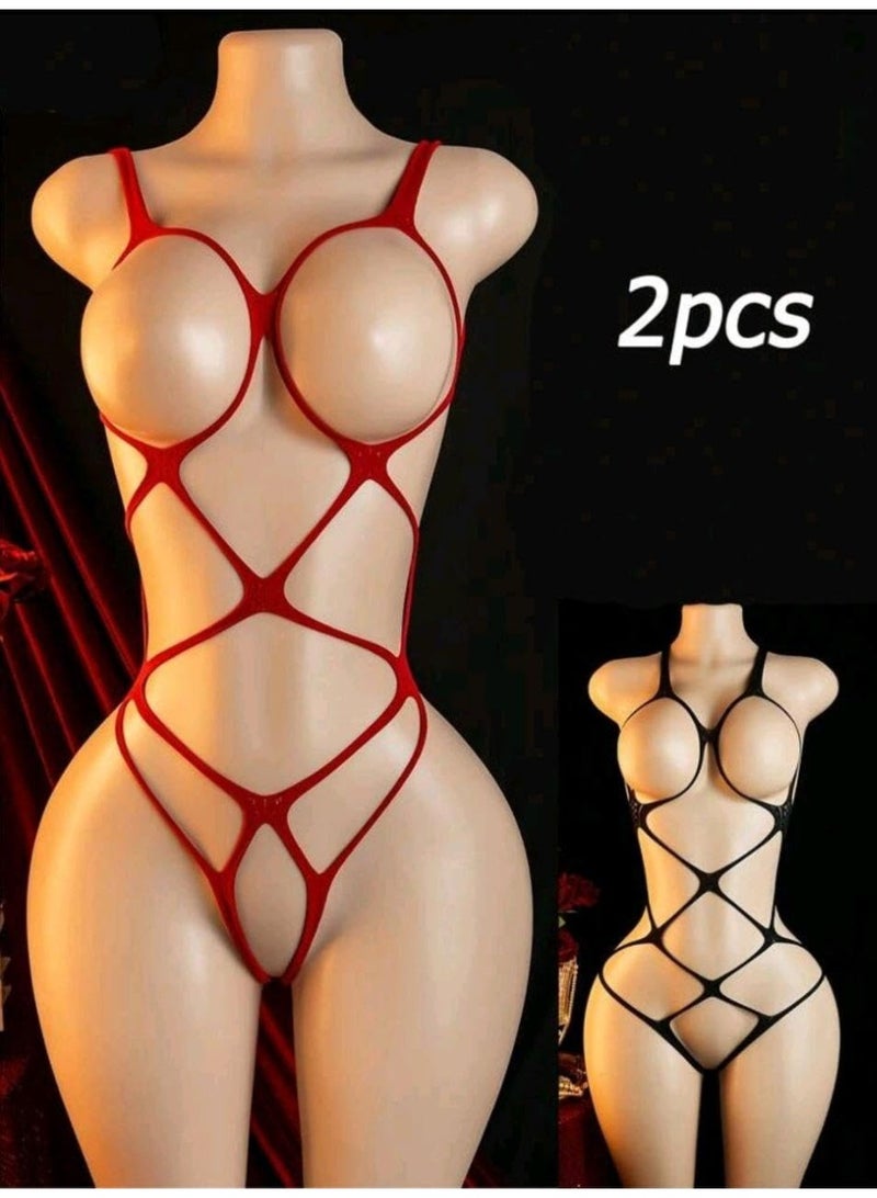 SHEIN-2Pieces Of Sexy Lingerie, Plus Size Sexy Open Bikini - Image 1